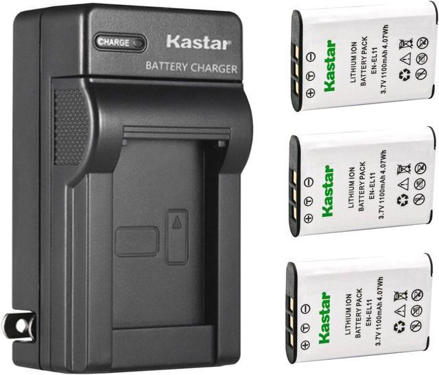 Main image of Kastar 3-Pack Battery and AC Wall Charger Replacement for Nikon EN-EL11 Battery, MH-64 Charger, Nikon Coolpix S550, S560 Camera, Olympus Li-60B Battery, Li-60C Charger, Olympus Camedia FE-370 Camera