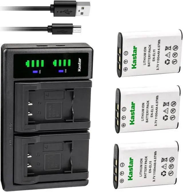 Main image of Kastar 3-Pack Battery and LTD2 USB Charger Compatible with Nikon EN-EL11 Battery, MH-64 Charger, Coolpix S550, Coolpix S560 Camera, Olympus Li-60B Battery, Li-60C Charger, Camedia FE-370 Camera