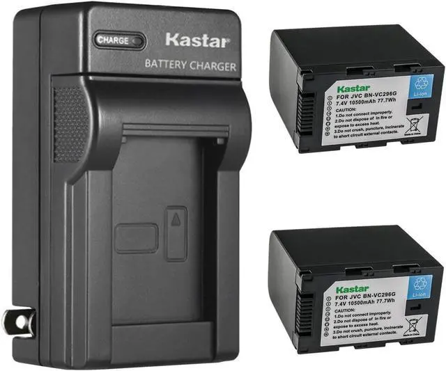 Main image of Kastar 2-Pack Battery and AC Wall Charger Replacement for JVC BN-VC264G BN-VC296G Battery, JVC AA-VC20 AA-VC20E AA-VC20U Battery Charger, JVC GY-HC500SPC Connected Cam 4K Handheld Camcorder