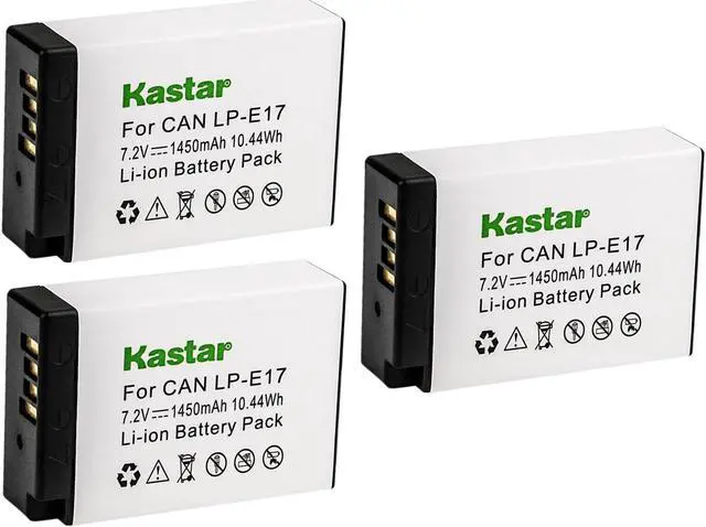 Main image of Kastar 3-Pack LP-E17 Battery 7.2V 1450mAh Replacement for Canon EOS M3, EOS M5, EOS M6, EOS M6 Mark II, Canon EOS 77D, EOS 200D, EOS 250D, Canon EOS R8, EOS R50, EOS R100 Mirrorless Camera