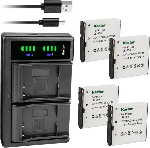 Main image of Kastar 4-Pack Battery and LTD2 USB Charger Replacement for Digipo HDV-Z Series HDV-Z58, DXG DVH Series DVH-5B3, DVH-5C3, DVH-5C6, DVH-5D9, DVH-513, DVH-555, DVH-553, DVH-566, DVH-592
