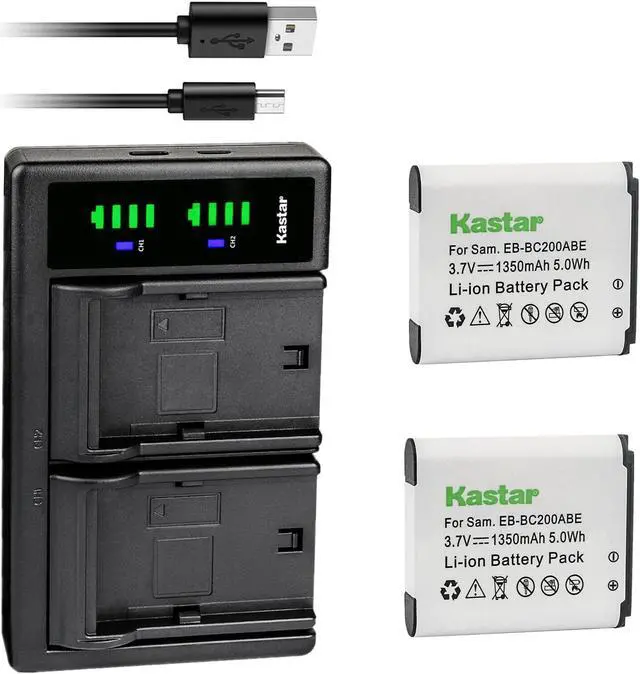 Main image of Kastar 2-Pack Battery and LTD2 USB Charger Replacement for Samsung EB-BC200, EB-BC200ABE, EB-BC200ABK, EB-BC200ABUGUS, GH43-04604A, Samsung Gear 360, SM-C200, SM-C200NZWAXAC, SM-C200NZWAXAR (US Model)