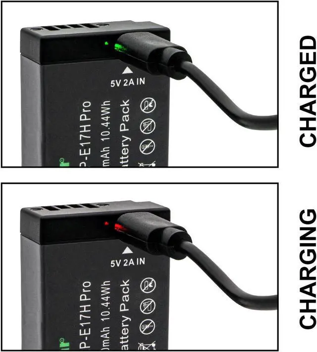 Alt view image 4 of 7 - Kastar 2-Pack LP-E17H Pro Battery W/ Type-C Cable and AC Wall Charger Compatible with Canon LP-E17 LP-E17H, 9967B02 Battery, Canon EOS 77D, EOS M5, EOS M6 Camera, Canon BG-E18, BG-E18 IR Battery Grip