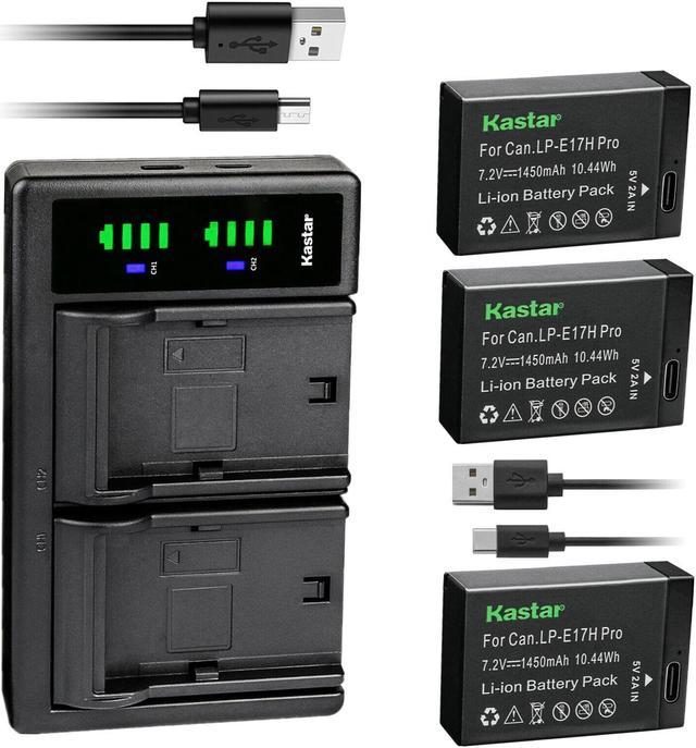 Kastar 3-Pack LP-E17H Pro Battery W/ Type-C Cable and AC Wall