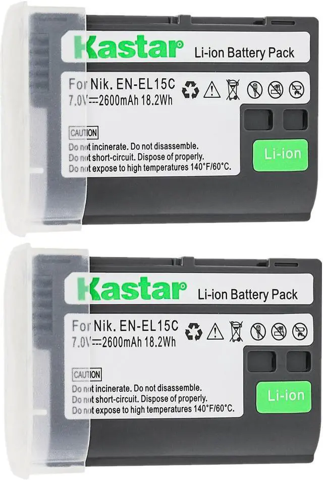 Main image of Kastar 2-Pack Battery Replacement for Nikon EN-EL15c ENEL15C EN-EL15b EN-EL15a EN-EL15 Battery, Nikon MH-25 Charger, Nikon Zf Mirrorless, Nikon Z 5 Z6 II Z7 II, Z5 Z6II Z7II, Z 8 Z8 Mirrorless Camera