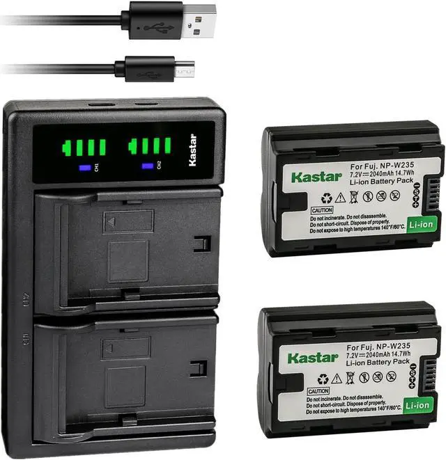 Main image of Kastar 2-Pack NP-W235 Battery and LTD2 USB Charger Replacement for Fujifilm NP-W235 NPW235 Battery, Fujifilm BC-W235 BCW235 Charger, Fujifilm X-H2 Mirrorless Camera, Fujifilm X-H2S Mirrorless Camera
