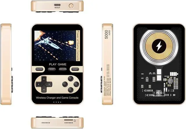 Alt view image 5 of 7 - Kastar 2 In 1 Handheld Video Game Console Built-In 500 Classic Mini Games With 5000mAh Magnetic Power Bank, Wireless Portable Power Supply with Type-C Port Color: Gold