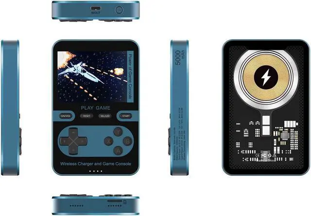 Alt view image 5 of 7 - Kastar 2 In 1 Handheld Video Game Console Built-In 500 Classic Mini Games With 5000mAh Magnetic Power Bank, Wireless Portable Power Supply with Type-C Port Color: Blue