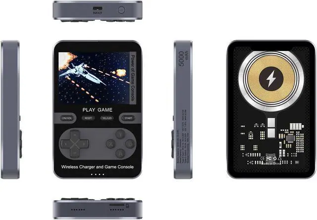 Alt view image 5 of 7 - Kastar 2 In 1 Handheld Video Game Console Built-In 500 Classic Mini Games With 5000mAh Magnetic Power Bank, Wireless Portable Power Supply with Type-C Port Color: Gray