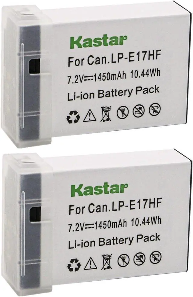 Main image of [Fully Decoded] Kastar 2-Pack LP-E17HF Battery Replacement for Canon LP-E17 LP-E17H 9967B02 Battery, LC-E17 LC-E17E Charger, Canon EOS RP EOS R8 EOS R50 EOS R100 Mirrorless Camera, BG-E18 Battery Grip