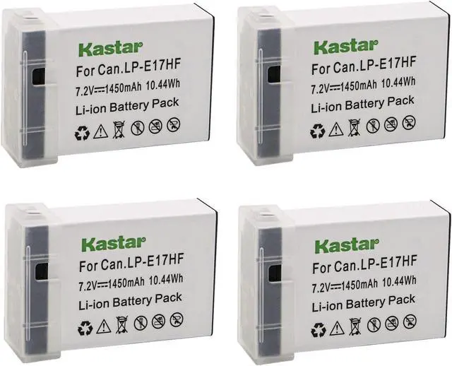 Main image of [Fully Decoded] Kastar 4-Pack LP-E17HF Battery Replacement for Canon LP-E17 LP-E17H 9967B02 Battery, LC-E17 LC-E17E Charger, Canon EOS RP EOS R8 EOS R50 EOS R100 Mirrorless Camera, BG-E18 Battery Grip