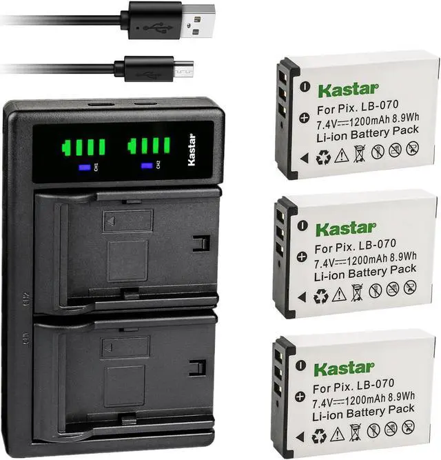 Main image of Kastar 3-Pack LB-070 Battery and LTD2 USB Charger Replacement for LB-070 LB070 Battery, Kodak Pixpro AZ651, Kodak Pixpro AZ651 Astro Zoom, Kodak Pixpro AZ652, Kodak Pixpro AZ652 Astro Zoom Camera