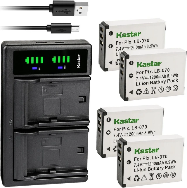Main image of Kastar 4-Pack LB-070 Battery and LTD2 USB Charger Replacement for Kodak Pixpro AZ901, Kodak Pixpro AZ901 Astro Zoom, Kodak PIXPRO S1, Kodak PIXPRO S-1, Minolta MN67Z 20MP FHD, Minolta MN67Z-BK Camera