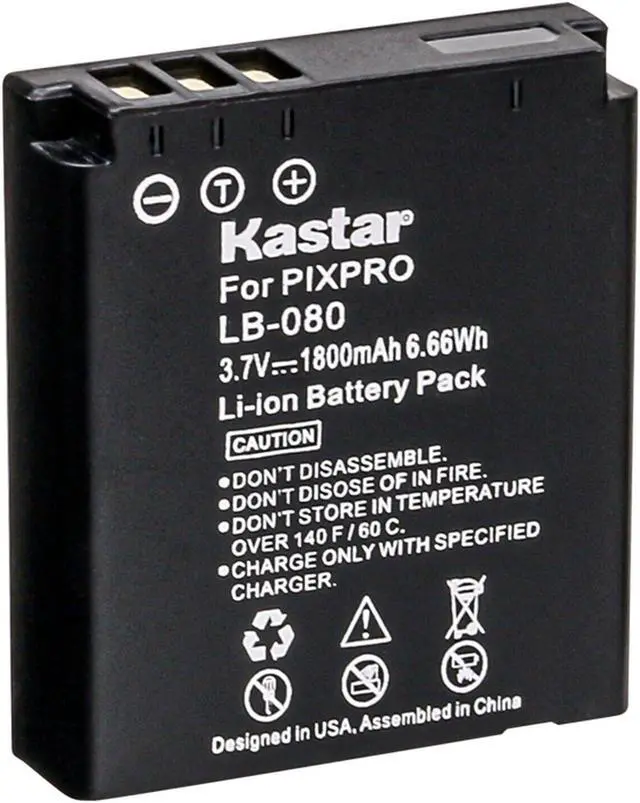 Main image of Kastar 1-Pack Battery Replacement for Kodak LB-080 NCA-K/102 Battery, Kodak Camera PIXPRO SP1, PIXPRO SP1 HD, PlaySport Zx5, SP1-YL3, PIXPRO SP360, PIXPRO SP360 4K, PIXPRO ORBIT360 4K