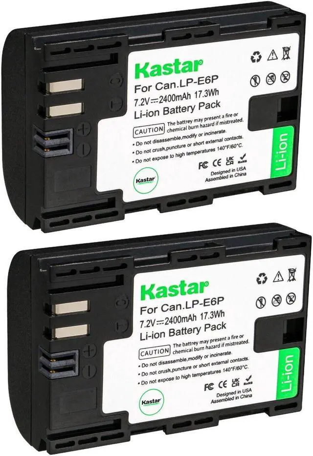 Main image of Kastar 2-Pack LP-E6P Rechargeable High-amperage Lithium-ion Battery Replacement for Canon LPE6P Battery, Canon LC-E6 and Canon LC-E6E battery chargers, Canon EOS R5 Mark II Mirrorless Camera