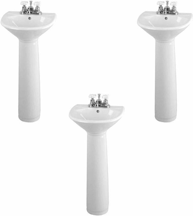 Ondine White Pedestal Bathroom Sink Combo with Overflow Hole