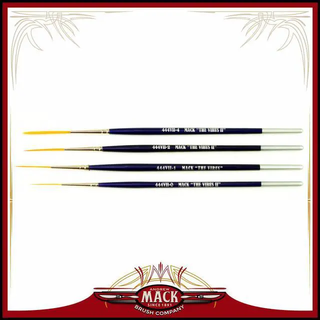Main image of Set of 4 Size 0-4 Series 444VII The Virus II Scrolling Script Pinstriping Brush With Soft Golden Synthetic Hair