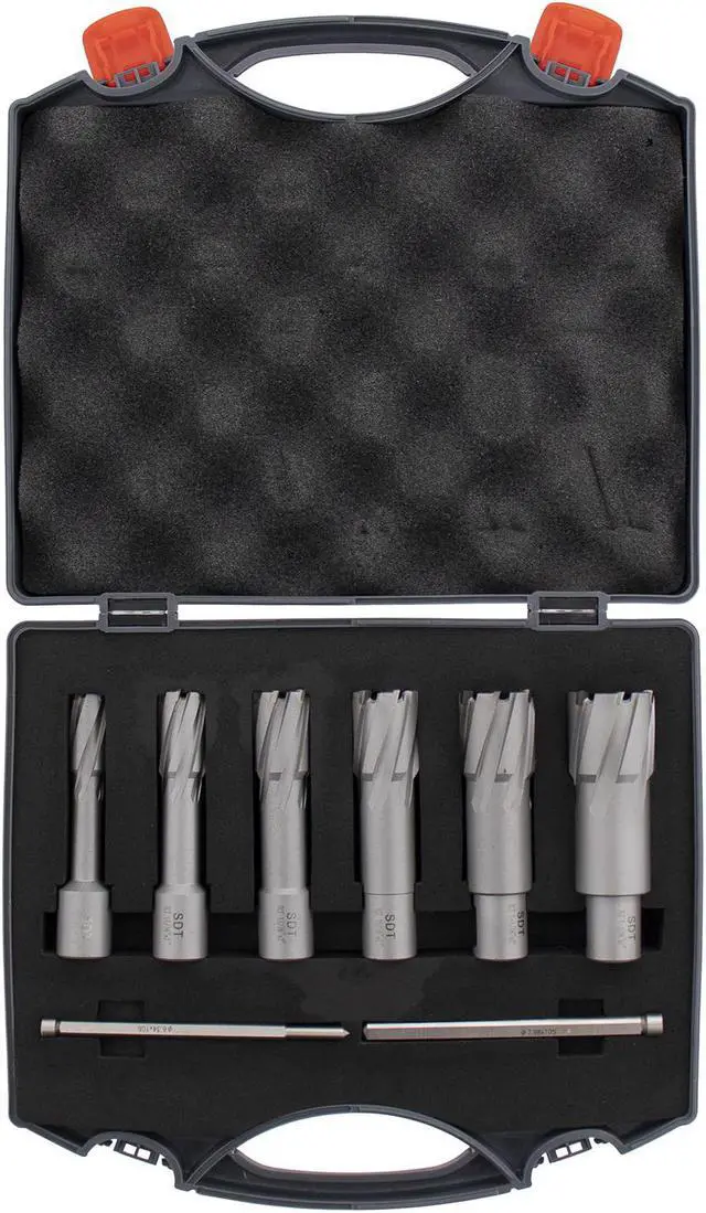 Alt view image 2 of 7 - Steel Dragon Tools® 7pc. Tungsten Carbide Tipped Annular Cutter Kit 2" Depth and 9/16 in. to 1-3/16 in.