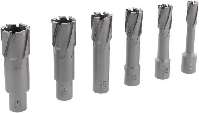 Alt view image 3 of 7 - Steel Dragon Tools® 7pc. Tungsten Carbide Tipped Annular Cutter Kit 2" Depth and 9/16 in. to 1-3/16 in.