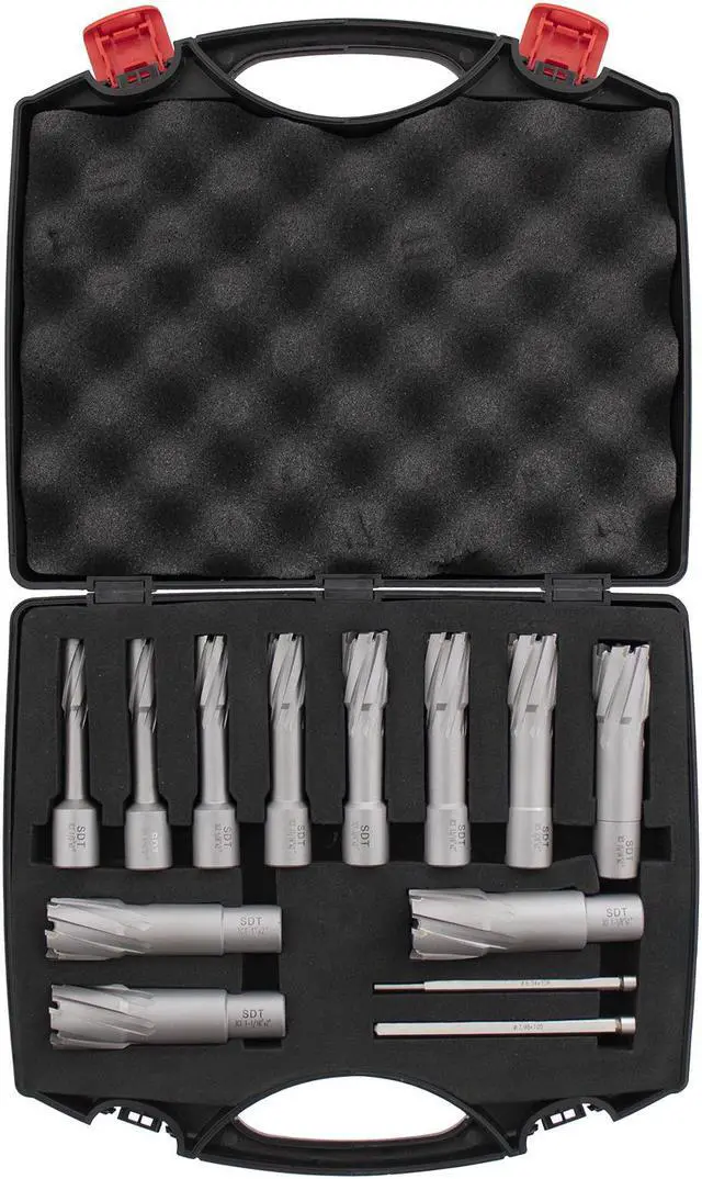 Alt view image 2 of 7 - Steel Dragon Tools® 13pc. Tungsten Carbide Tipped Annular Cutter Kit 2" Depth and 1/2 in. to 1-1/16 in.