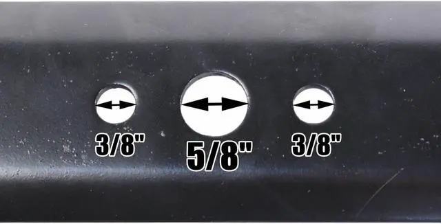 Alt view image 7 of 7 - 4 USA Mower Blades AYP485BP Mulching Blade Fits AYP® 141443 141443P 406713X431 Length 21-3/4 in. Width 2-1/4 in. Thickness 0.150 in. Center Hole 5/8 in. Side Hole 3/8 in. 22 in. Deck