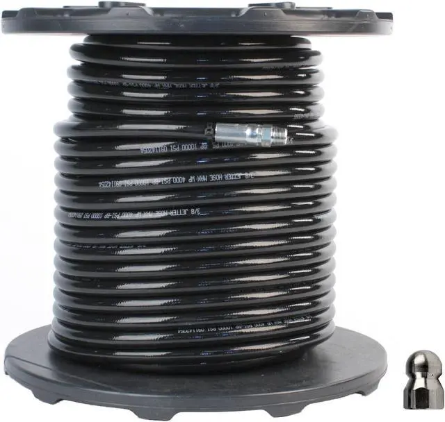 Main image of Schieffer 3/8in. x 200ft. 4000 PSI Thermoplastic Sewer Jetter Hose & 4.5 Orifice Button Nose Nozzle