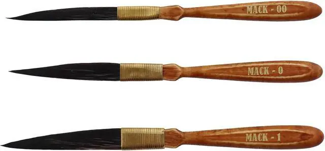 Alt view image 2 of 3 - Andrew Mack STR8LINES Synthetic Squirrel Pinstriping Set (3) Sizes 00, 0, 1