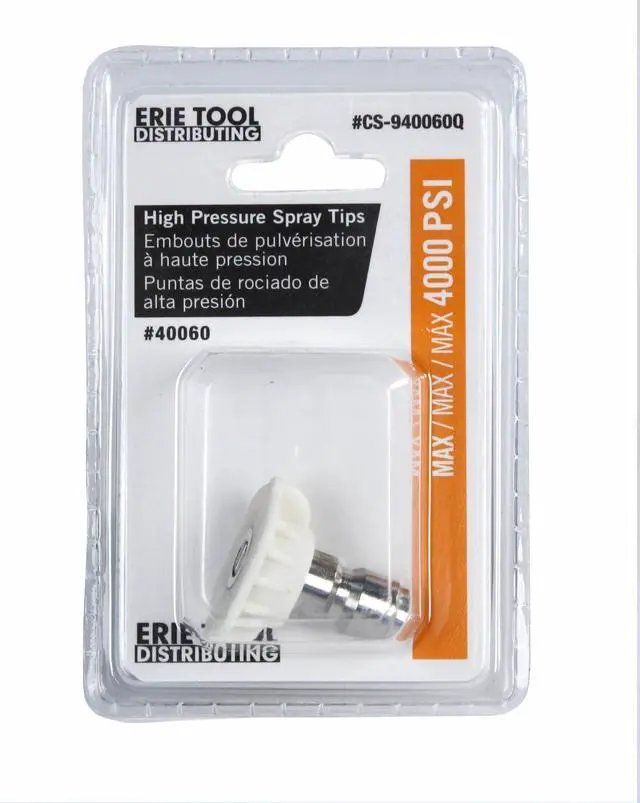 Alt view image 3 of 5 - Erie Tools 5.5 Stainless Steel Orifice 40 Degree 1/4in. Quick Connect 4000 PSI High Pressure Washer Spray Nozzle Tip