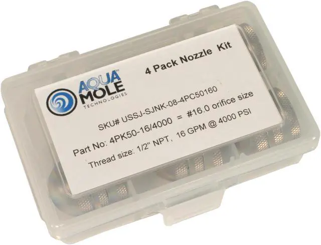 Alt view image 2 of 6 - Aqua Mole Four Pack 1/2in. NPT Button Nose Sewer Jetter Nozzle 4 Piece Set 4000 PSI 16 Orifice