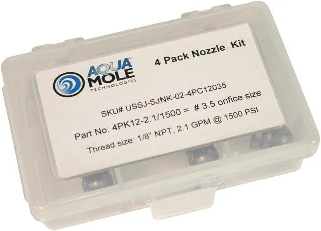 Alt view image 2 of 6 - Aqua Mole Four Pack 1/8in. NPT Button Nose Sewer Jetter Nozzle 4 Piece Set 1500 PSI 3.5 Orifice