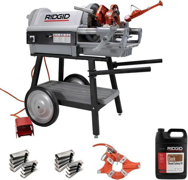 Main image of RIDGID® 1224 Pipe Threading Machine 26092 with Universal Cart Die Heads Dies & Oil