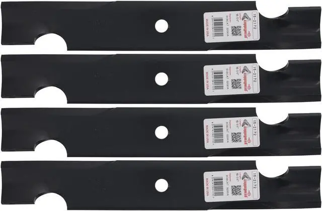 Main image of 4 Rotary® 2172 Mower Blades for Bad Boy® 038-4820-00 Bobcat® 32061A 403059 Ferris® 5101986 Snapper® 2000982 Length 16-1/4 Width 2-1/2 Thickness .240 Center Hole 5/8 Fits 32 and 48" Deck