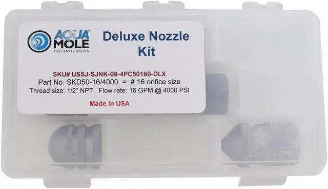 Alt view image 7 of 7 - Deluxe 1/2in. NPT Pressure Washing Sewer Jetter Nozzle 4 Piece Set 16 GPM 4000 PSI 16.0 Orifice Thruster Flusher Degreaser & Roto Spinner