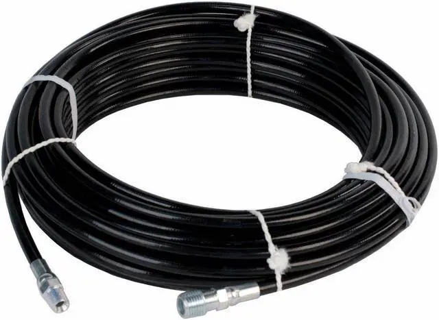Main image of Schieffer 4800 PSI 1/8in. x 50ft. Thermoplastic Black Sewer Jetter Hose with 1/8in. MPT Solid and 1/4in. Solid Bushing End