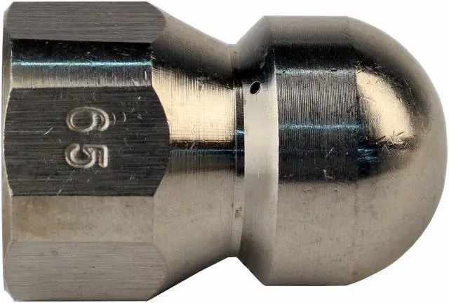 Alt view image 2 of 3 - Erie Tools Button Nose 3/8-inch Drain Cleaning Nozzle 6.5 Orifice 5500 PSI Stainless Steel for Sewer Pipe Water Jetter