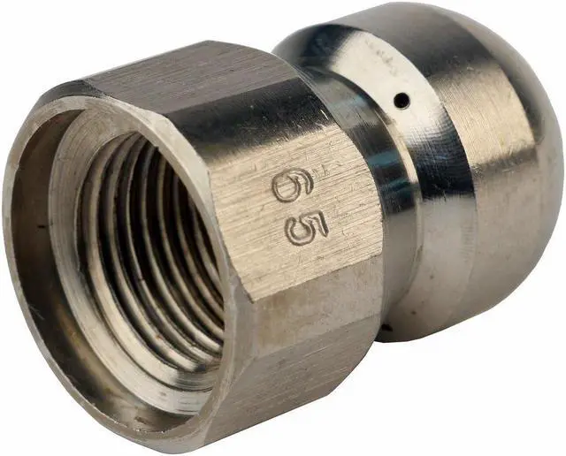 Alt view image 3 of 3 - Erie Tools Button Nose 3/8-inch Drain Cleaning Nozzle 6.5 Orifice 5500 PSI Stainless Steel for Sewer Pipe Water Jetter