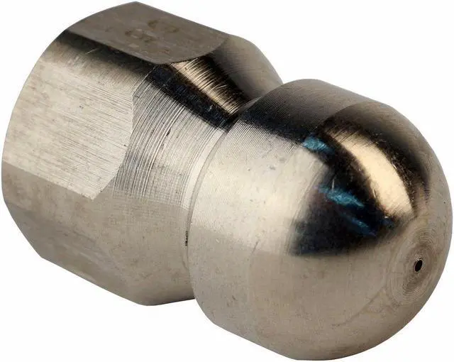 Main image of Erie Tools Button Nose 3/8-inch Drain Cleaning Nozzle 6.5 Orifice 5500 PSI Stainless Steel for Sewer Pipe Water Jetter