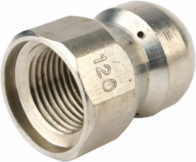 Alt view image 2 of 3 - Erie Tools Button Nose 3/8-inch Drain Cleaning Nozzle 12.0 Orifice 5500 PSI Stainless Steel for Sewer Pipe Water Jetter