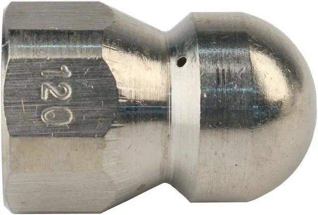 Alt view image 3 of 3 - Erie Tools Button Nose 3/8-inch Drain Cleaning Nozzle 12.0 Orifice 5500 PSI Stainless Steel for Sewer Pipe Water Jetter