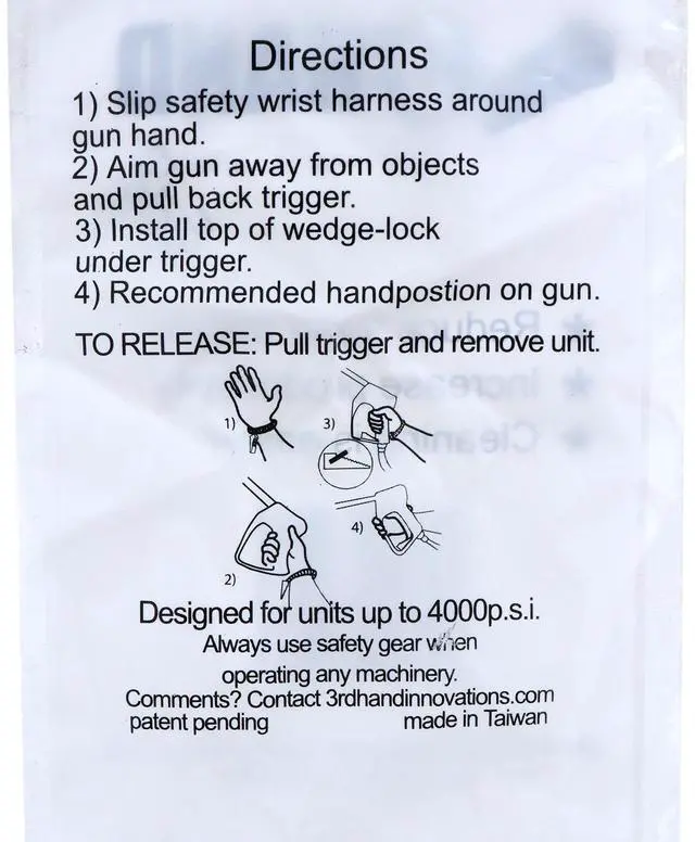 Alt view image 4 of 4 - Pressure Washer Temporary Trigger Lock Wedge and Safety Wrist Strap Reduces Hand Fatigue