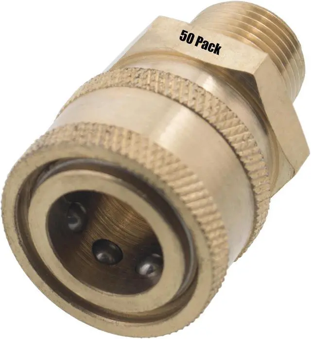 Main image of 50 pack of 3/8in. MPT Male Brass Socket Quick Connect Coupler 4000 PSI 10 GPM for Pressure Washer Nozzle Gun Hose Wand