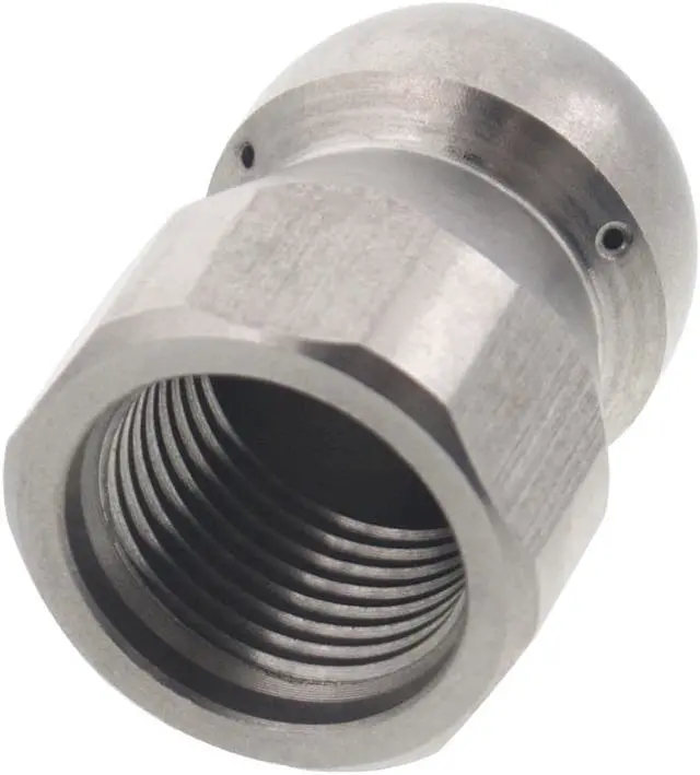 Alt view image 3 of 3 - Erie Tools Button Nose 3/8" Drain Cleaning Nozzle 8.0 Orifice 5500 PSI Stainless Steel for Sewer Pipe Water Jetter