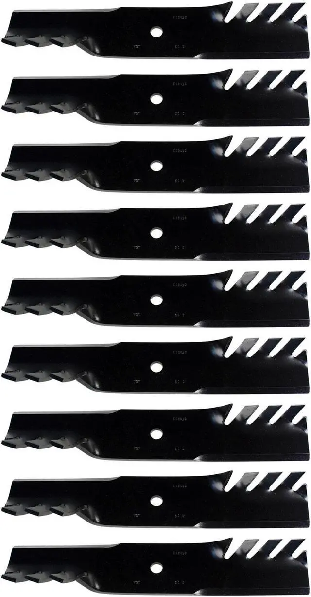 Main image of USA Mower Blades (9) CMB185BP Toothed Extra High Lift Blade Fits Bobcat® 11211102 272254302 32022A WM132022 Length 18 in. Width 3 in. Thickness .250 in. Center Hole 5/8 in. 36 in. and 52 in. Deck