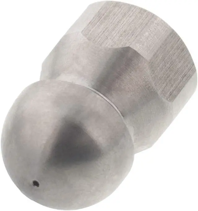 Alt view image 2 of 3 - Erie Tools Button Nose 3/8" Drain Cleaning Nozzle 9.0 Orifice 5500 PSI Stainless Steel for Sewer Pipe Water Jetter