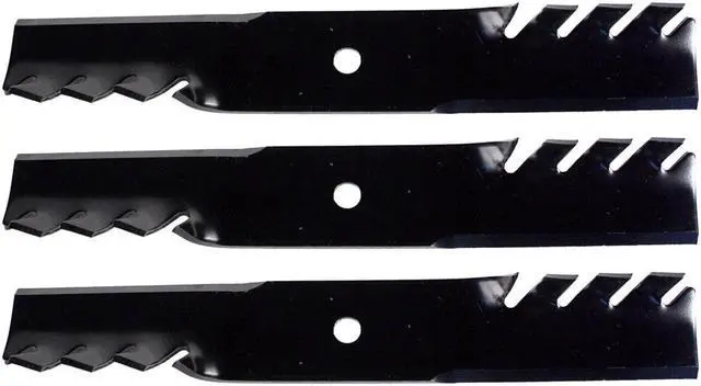Main image of 3 USA Mower Blades MB061BP Toothed Medium Lift for Ariens 00273000 04919100 04920600 05244100 Toro 103-2507 Length 16-1/4 in. Width 2-1/2 in. Thickness .204 in. Center Hole 5/8 in. 32 in. 48 in. Deck
