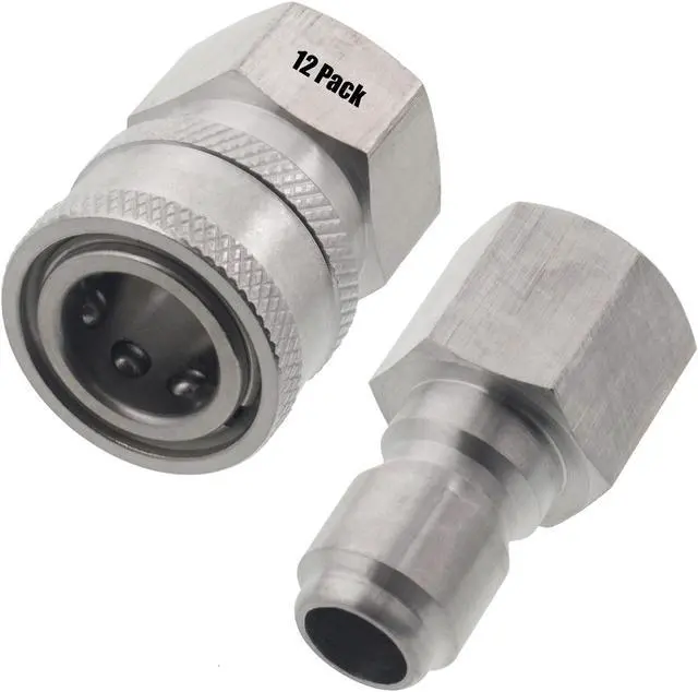 Main image of 12 Erie Tools Pressure Washer 3/8in. Female NPT Quick Connect Stainless Steel Socket Set and Plug High Temp 4000 PSI 10.5 GPM