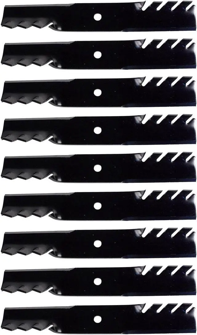Main image of 9 USA Mower Blades MB061BP Toothed Medium Lift for Ariens 00273000 04919100 04920600 05244100 Toro 103-2507 Length 16-1/4 in. Width 2-1/2 in. Thickness .204 in. Center Hole 5/8 in. 32 in. 48 in. Deck
