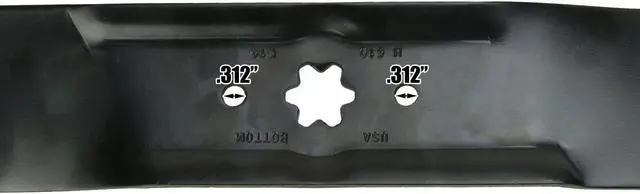 Alt view image 6 of 7 - 6 USA Mower Blades MTD610MBP Extra High-Lift Mulching Blade for MTD 4720610 490-110-M114 7420610 742-0610A Length 19-5/16 in. Width 2-3/4 in. Thickness .150 in. Center Hole 6 Point Star 38 in. Deck