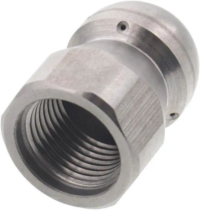 Alt view image 3 of 3 - Erie Tools Button Nose 3/8" Drain Cleaning Nozzle 5.5 Orifice 5500 PSI Stainless Steel for Sewer Pipe Water Jetter