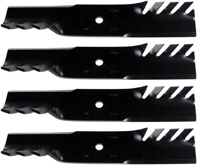 Main image of USA Mower Blades (4) CMB185BP Toothed Extra High Lift Blade Fits Bobcat® 11211102 272254302 32022A WM132022 Length 18 in. Width 3 in. Thickness .250 in. Center Hole 5/8 in. 36 in. and 52 in. Deck